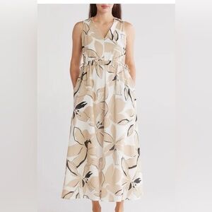 Ellen Tracy Women's Natural Floral Sleeveless
Ruffle 100% Cotton Maxi Dress NWT